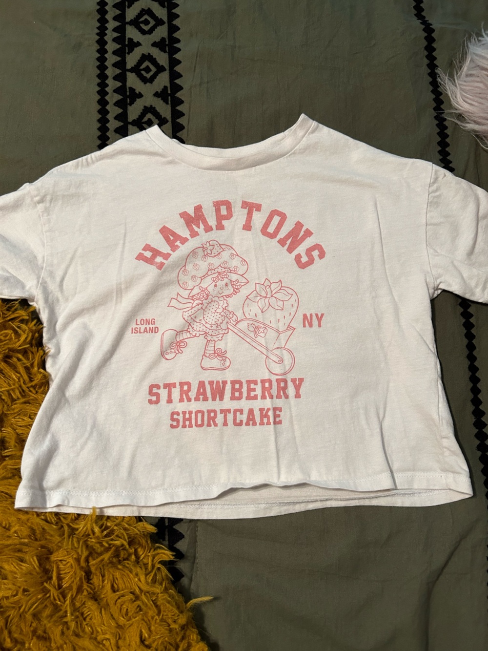 Hamptons Strawberry Shortcake Pink Graphic Cropped Tee